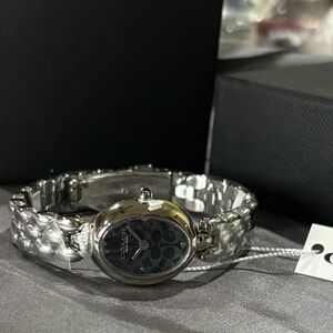 Coach Silver Bracelet Watch with Black Face